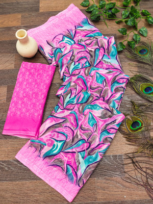 Anand Sarees Printed Daily Wear Georgette Saree(Pink, Light Blue)