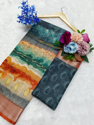 PRTRENDZ Woven, Printed Bollywood Pure Cotton, Cotton Linen Saree(Orange)