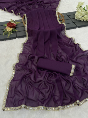 BELLETRENDZ Solid/Plain Bollywood Georgette Saree(Purple)