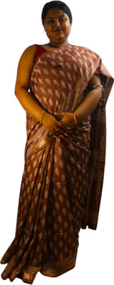 Generative Blocked Printed Daily Wear Crepe Saree(Brown)