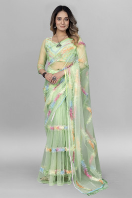 Aika Embroidered Bollywood Net Saree(Light Green)