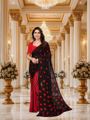 SmittenSmit Printed Bollywood Georgette Saree(Black, Red)