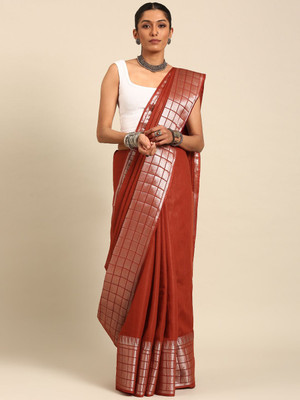 Taavi Self Design Handloom Silk Blend Saree(Maroon)