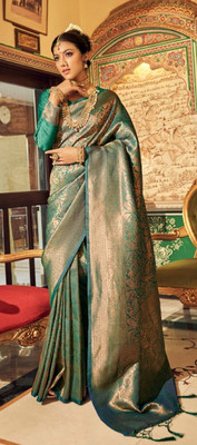 JVG CREATION Digital Print, Solid/Plain Bollywood Jacquard Saree(Green)