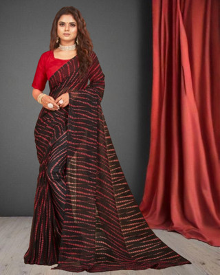 Jayu Embroidered Leheria Georgette Saree(Brown)