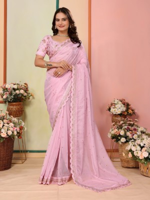 Marry Embroidered Bollywood Organza Saree(Pink)