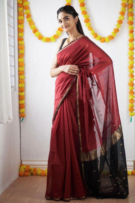Houseoftrend Solid/Plain Chanderi Silk Blend Saree(Maroon)
