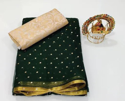 Desi Style Printed Daily Wear Velvet, Chiffon Saree(Black)