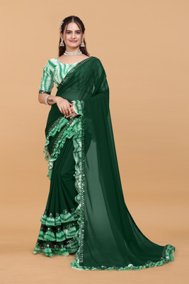 edina internastional Self Design Bollywood Georgette Saree(Green)