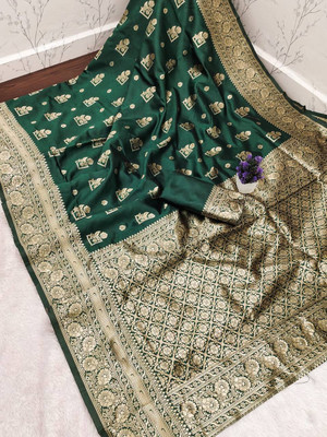 TARTAM Printed Banarasi Jacquard Saree(Green)