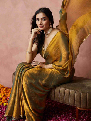 SEREE HANUMAN FASHION Embellished Bollywood Chiffon Saree(Gold)
