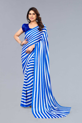 Moda Rapido Striped Daily Wear Georgette Saree(Blue)