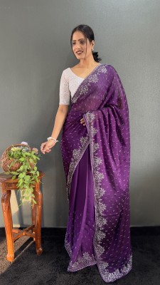 MM VENTURE Embroidered Bollywood Raw Silk Saree(Purple)