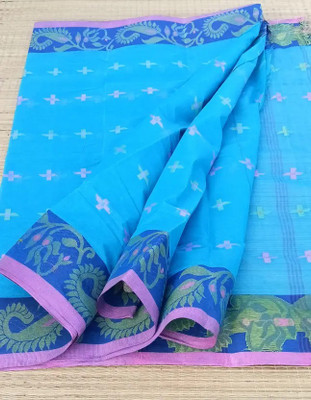 ButiQ Self Design Tant Pure Cotton Saree(Light Blue)