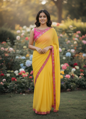 Sareez House Striped Bollywood Georgette Saree(Yellow)