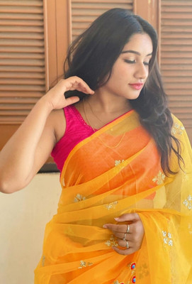 ShivGori Embroidered Bollywood Net Saree(Yellow)