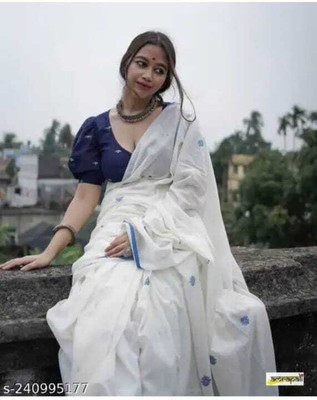 mahuya saree center Woven Jamdani Jacquard Saree(White)