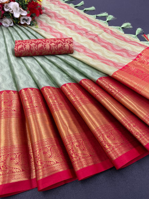 VRINDITA FASHION Self Design Daily Wear Cotton Blend Saree(Orange)
