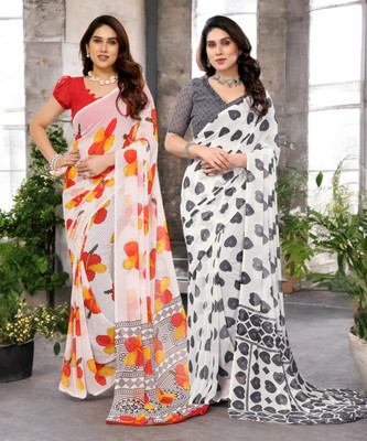 Moda Rapido Printed Bollywood Georgette Saree(Pack of 2, Multicolor)