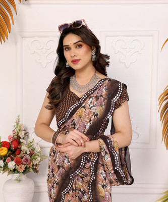TTH Printed Bollywood Georgette Saree(Cream, Brown)
