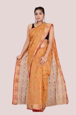 maa textile Embroidered Bollywood Pure Cotton Saree(Yellow)