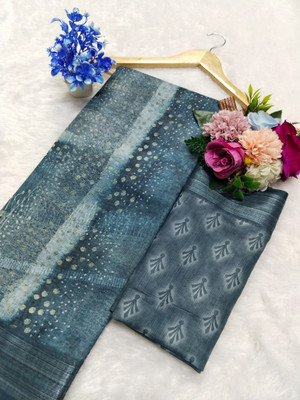 HangerStories Woven Kanjivaram Pure Cotton, Cotton Linen Saree(Grey)