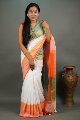 Rnn Self Design Handloom Pure Cotton Saree(Multicolor)