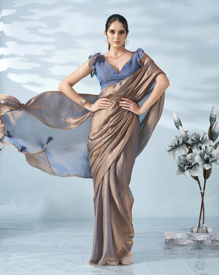 XOOM LADY Solid/Plain Bollywood Satin Saree(Gold)
