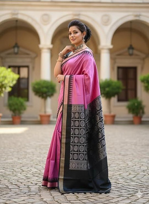 Aparna Woven Sambalpuri Art Silk Saree(Pink, Black)