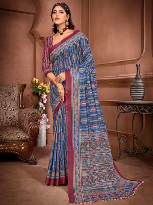 Anouk Rustic Printed Daily Wear Cotton Blend Saree(Blue)