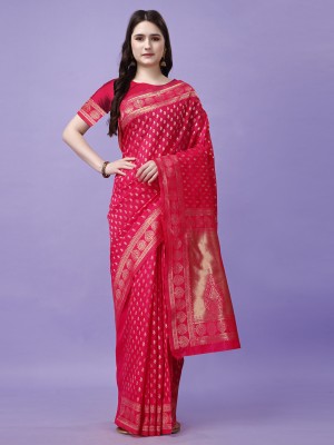 VIBHAGYAA Woven, Self Design Kanjivaram Pure Silk, Jacquard Saree(Red)