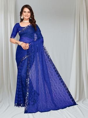 MAA CREATION Self Design Bollywood Net Saree(Blue)
