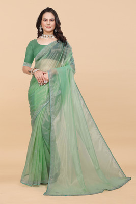 VPSLOENS Solid/Plain Bollywood Raw Silk Saree(Green)