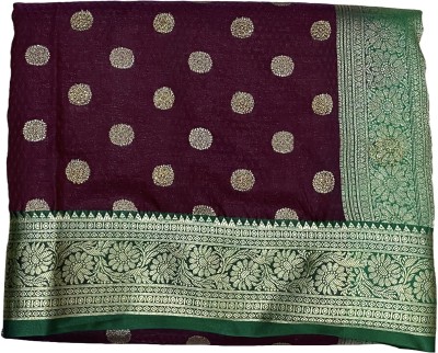 meraj Polka Print Banarasi Satin Saree(Purple)