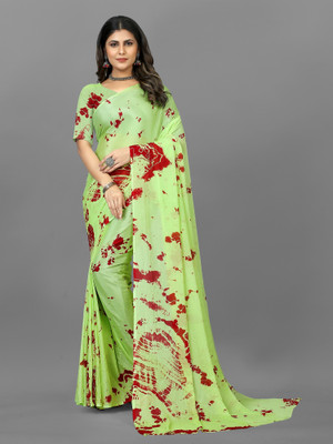 Apnisha Printed Leheria Chiffon Saree(Light Green)