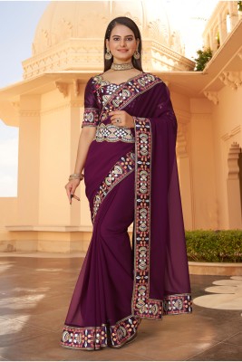 Shilpa Fashion Self Design Bollywood Georgette Saree(Purple)