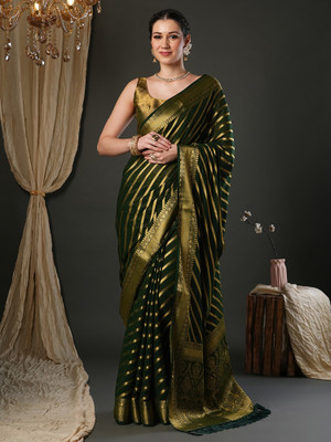 ANOUK Striped Kanjivaram Georgette Saree(Green)