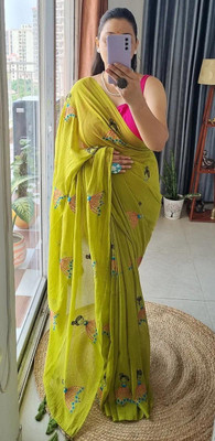 ACHOL Embroidered Handloom Pure Cotton Saree(Light Green)