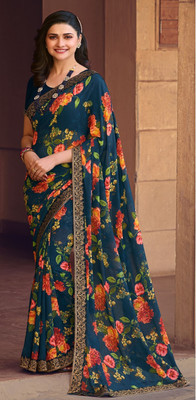 Hensi sarees shop Woven Bhagalpuri Georgette, Art Silk Saree(Blue)
