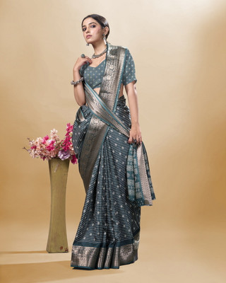 Shirodhari Printed Bollywood Silk Blend Saree(Green, Grey)