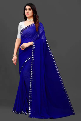 FINEFABRICS Embellished Bollywood Georgette Saree(Blue)