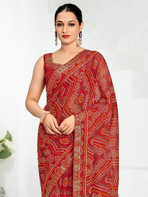 Anouk Rustic Printed Bandhani Chiffon Saree(Maroon)