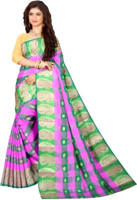 Radharani Saree House Woven Tant Pure Cotton Saree(Pink, Green)