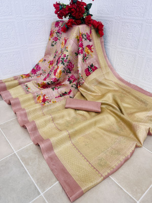 Gugaliya Floral Print Mysore Cotton Blend, Art Silk Saree(Multicolor)