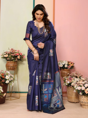 Moda Rapido Digital Print Kanjivaram Jacquard Saree(Dark Blue)