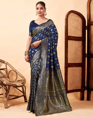 Akag Woven Kanjivaram Pure Silk Saree(Dark Blue)