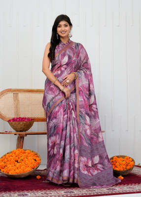 SHRIVAN FASHION Printed Bollywood Cotton Blend Saree(Purple, Magenta)