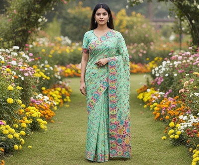Sariya Woven Jamdani Cotton Blend Saree(Light Green)