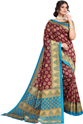 Moda Rapido Printed Banarasi Cotton Blend Saree(Purple)