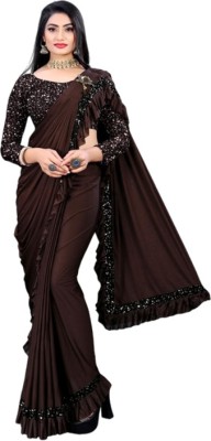 Memsaab Creation Self Design Bollywood Lycra Blend Saree(Brown)